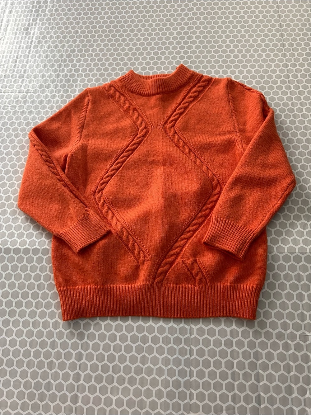 Kids Crew Neck Diamond Pattern Bright Orange Knit Pullover Size 6